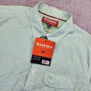 NEW Simms Fishing Short Sleeve Transit Button Shirt Mens‎ L Green Bahama Plaid